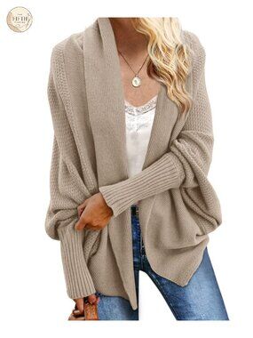 Women's Oversized Cable Knit Kimono Batwing Wrap Cardigan Sweater